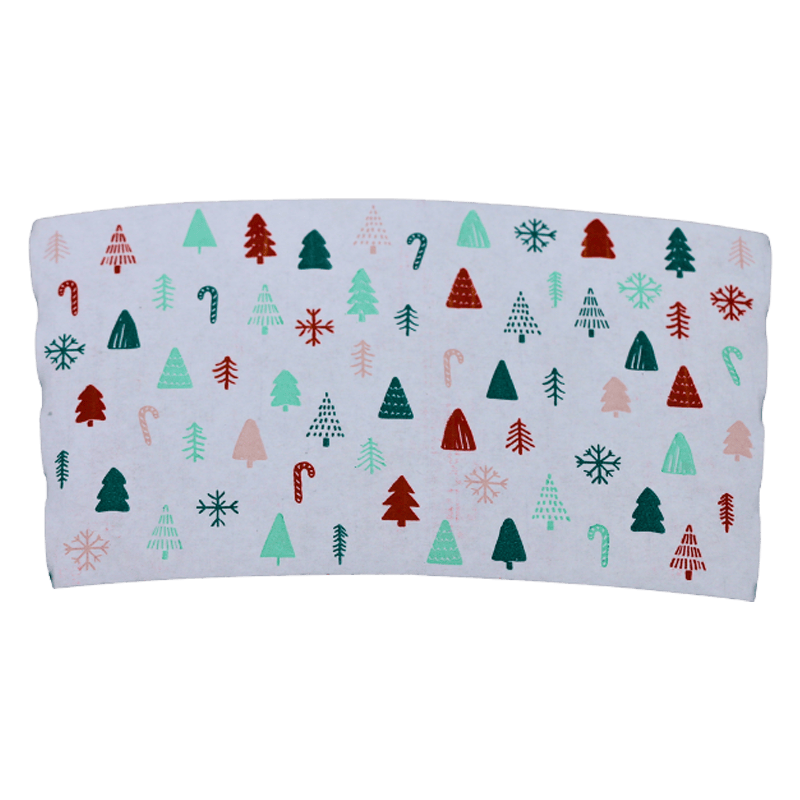 Papierowe rękawy na filiżanki kawy z nadrukiem choinki